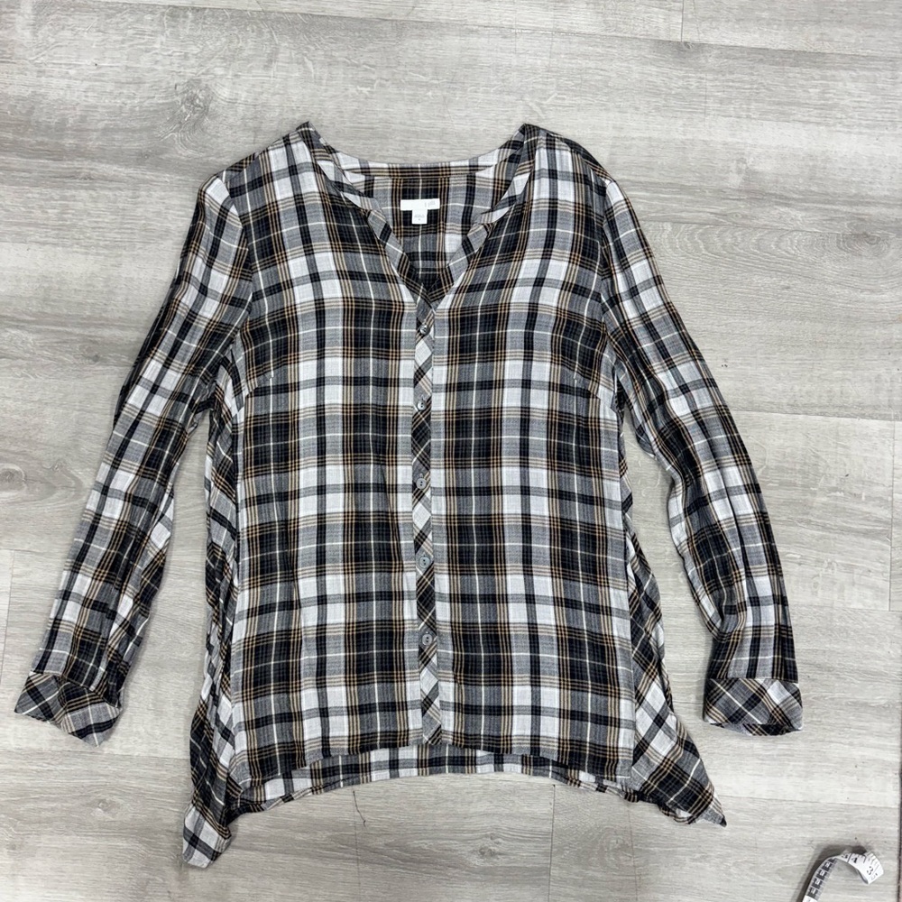 ☘️J. Jill Black and White Plaid Button Down Shirt Size Medium